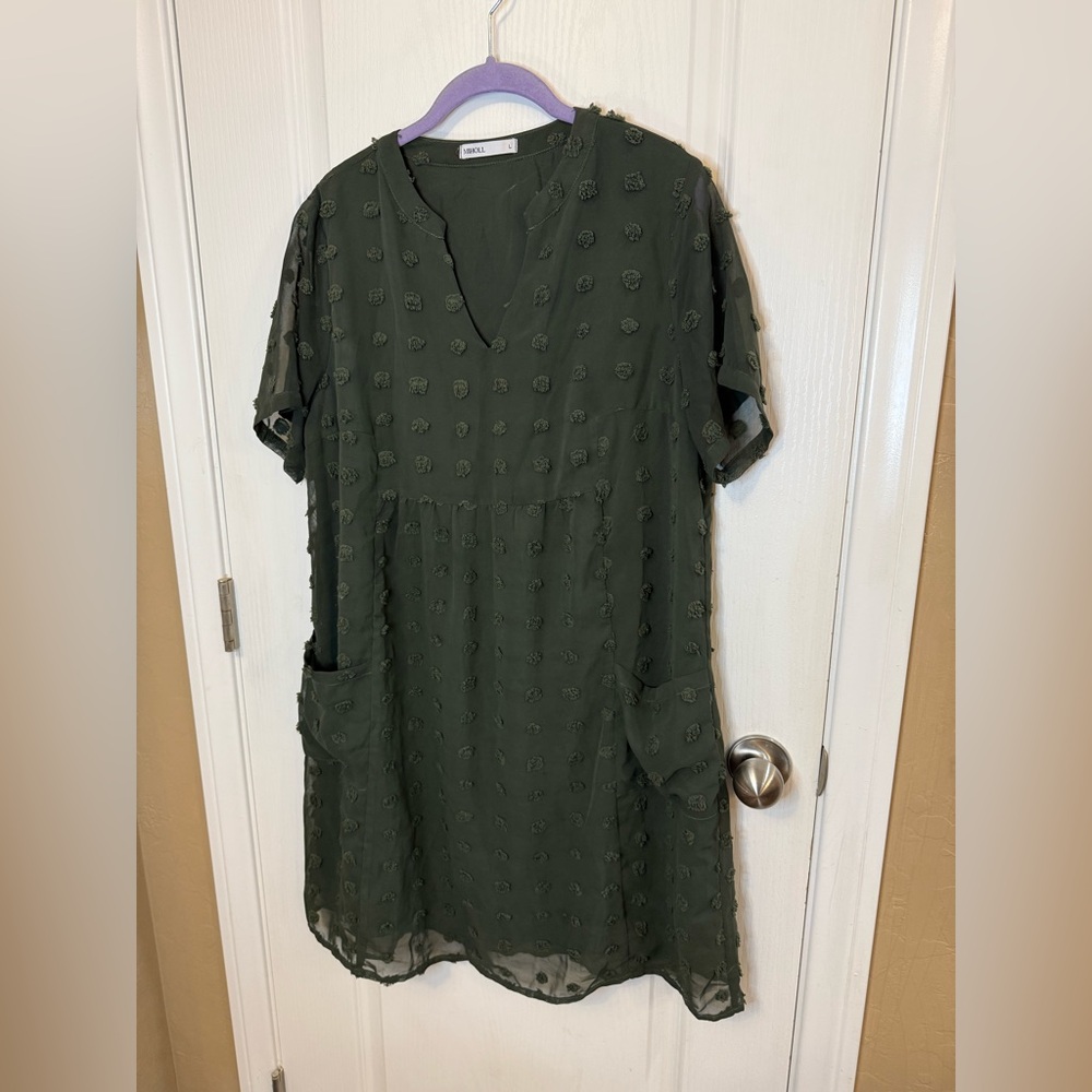 Elegant Dark Green Textured Midi Dress